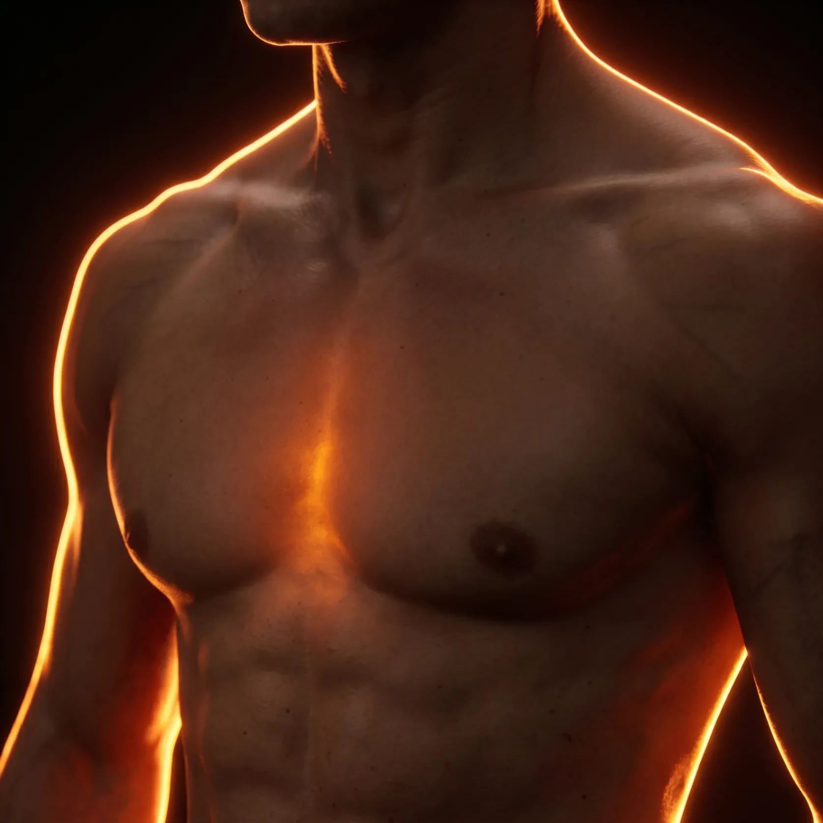 Human torso with warm rim lighting